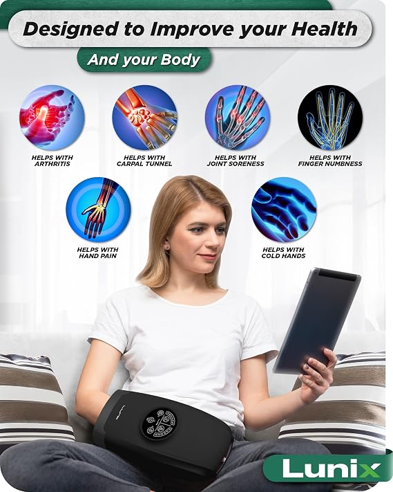 Lunix LX3 FSA Carpal Tunnel & Arthritis Hand & Wrist Massager, Cordless | Eases finger numbness, joint soreness, and stiffness; gentle air-compression therapy with soothing heat; calms hand tension