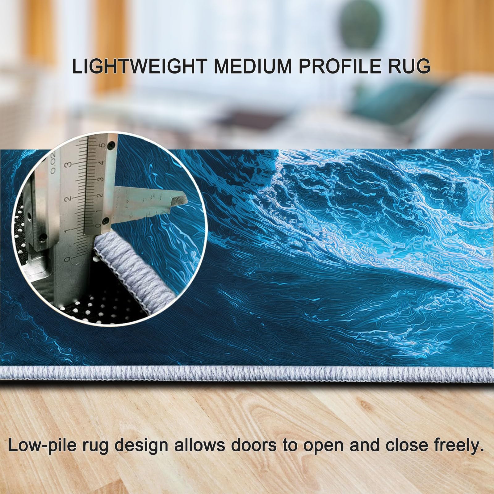 Générique Tapis Salon Photographie Vagues 90 x 150 cm Tapis Chambre Impression 3D Moderne, Bleu Moquette Antidérapant Lavable Machine, pour Salon Salle à Manger Bureau