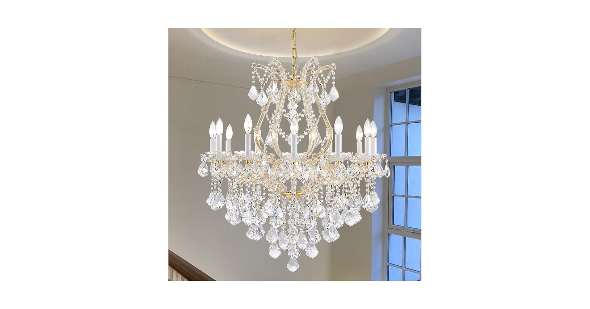 SHAOCHIAO Gold Crystal Chandelier Light Fixture-12-Light