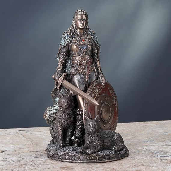 Veronese Design 8 1/4 Kalkan Freya İskandinav Aşk Tanrıçası Güzellik ve Savaş Soğuk Döküm Reçine Heykel Antik Bronz Kaplama Heykeli