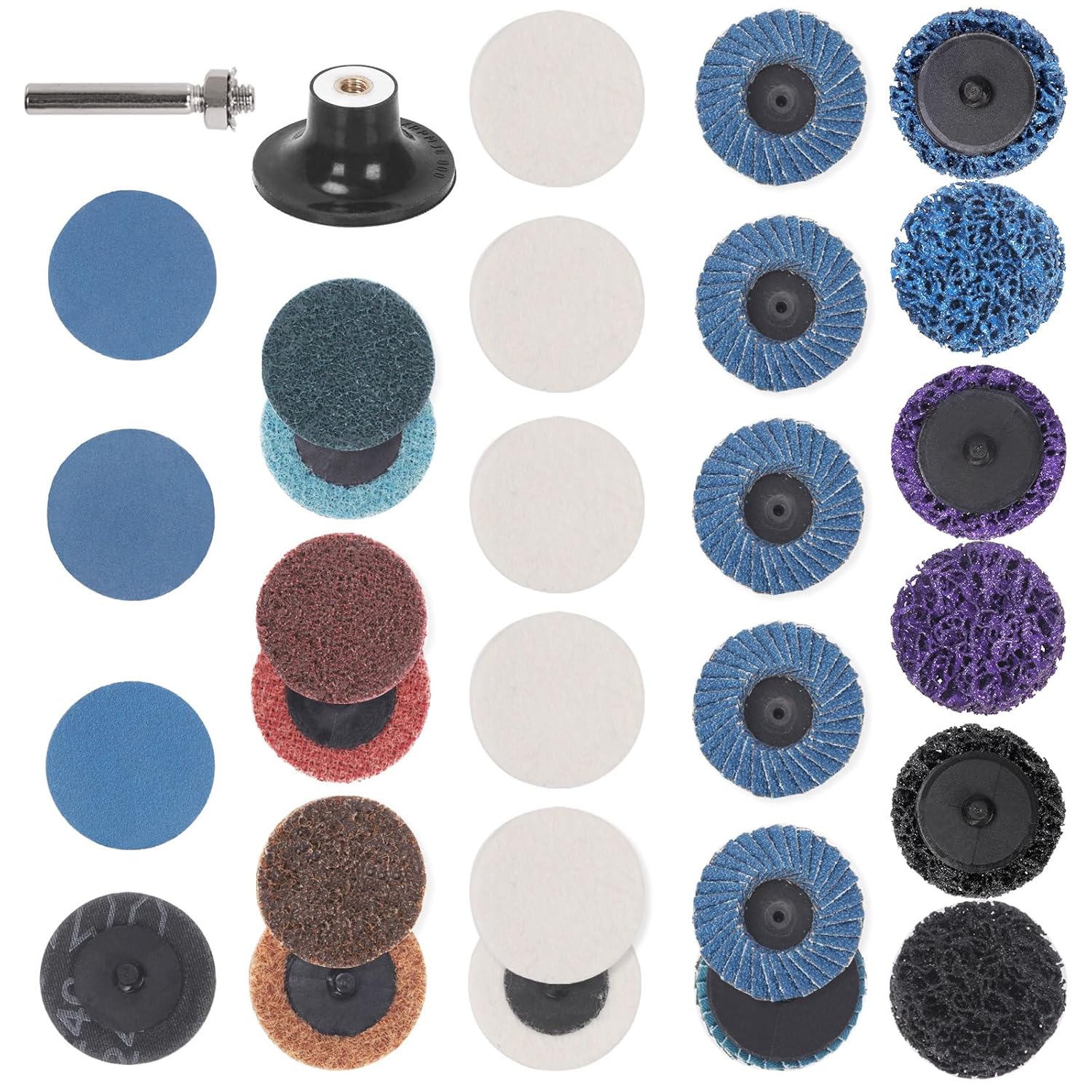 Tanstic 30Pcs Sanding Discs Set, 2" Quick Change Discs with 1/4" Shank Holders, Wool Discs, Flap Discs 40-120 Grit, Die Grinder Surface Prep Strip Grind Polish Burr Finish Rust Paint Removal
