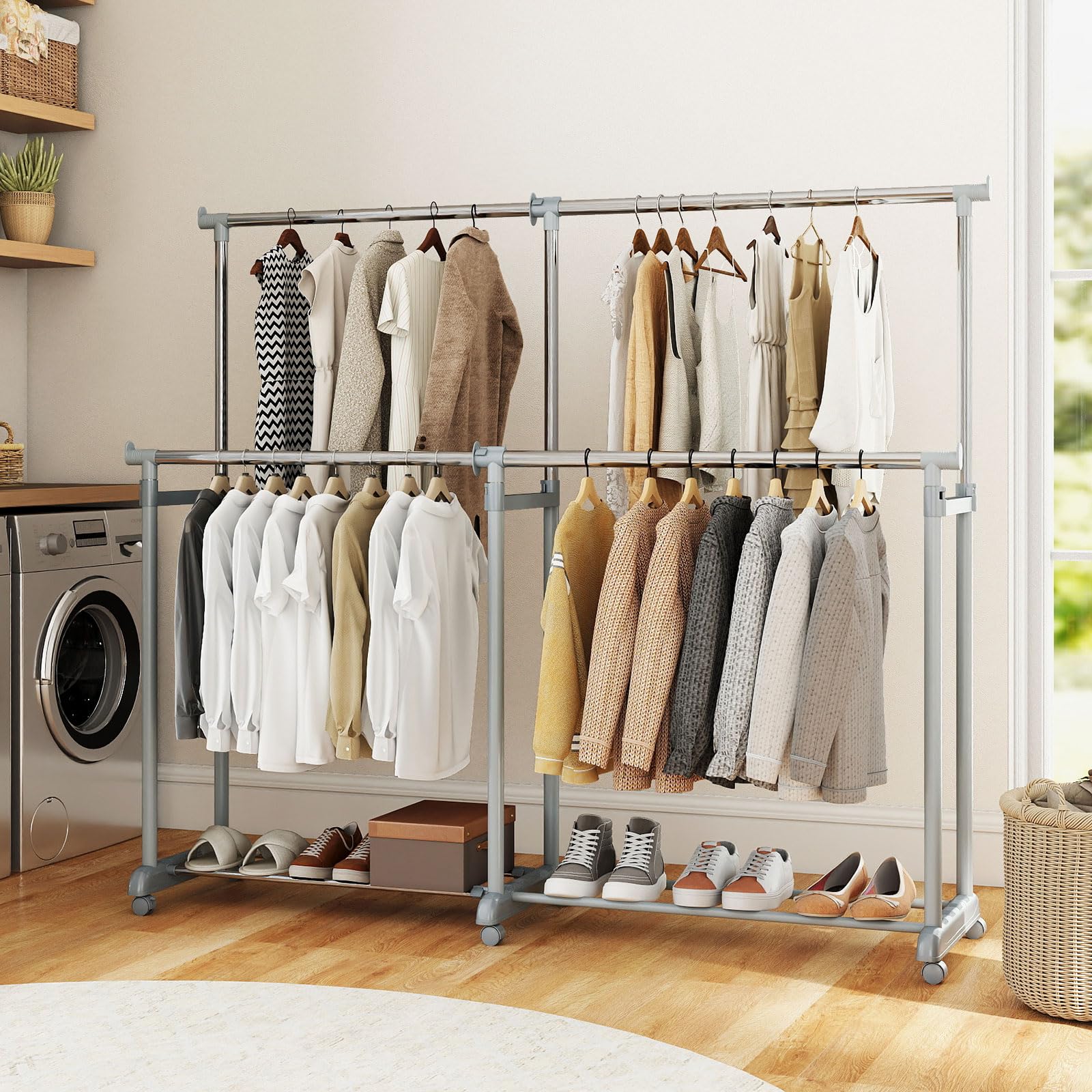 Amazon.com: COSTWAY Double Rod Clothing Rack, Heavy-Duty Metal