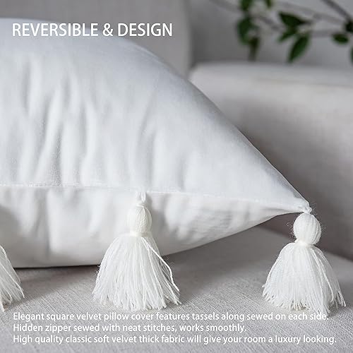 Miniatura 5 de DriftAway Fundas de almohada bohemias modernas, rústicas, decorativas para el hogar, con borlas de terciopelo para cama, sofá o banco, 2 piezas de