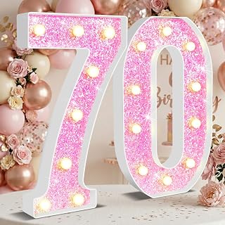 12.6 Inch Pink Marquee Light Up Numbers 70 for Party Decorations