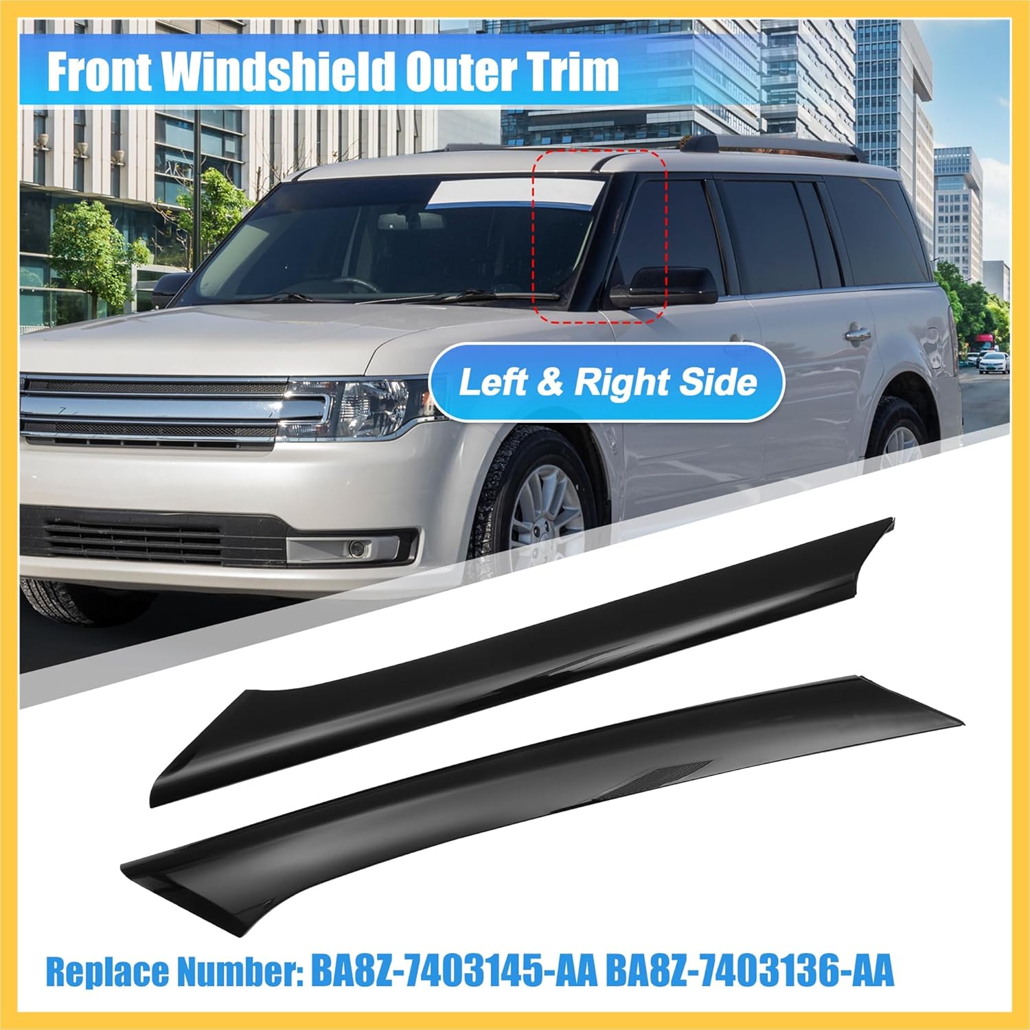 Pair Windshield A-Pillar Trim Panel for Ford Flex Driver and Passenger Outer Side Replaces BA8Z-7403145-AA BA8Z-7403136-AA Front Left and Right a Pillar Auto Replacement Parts