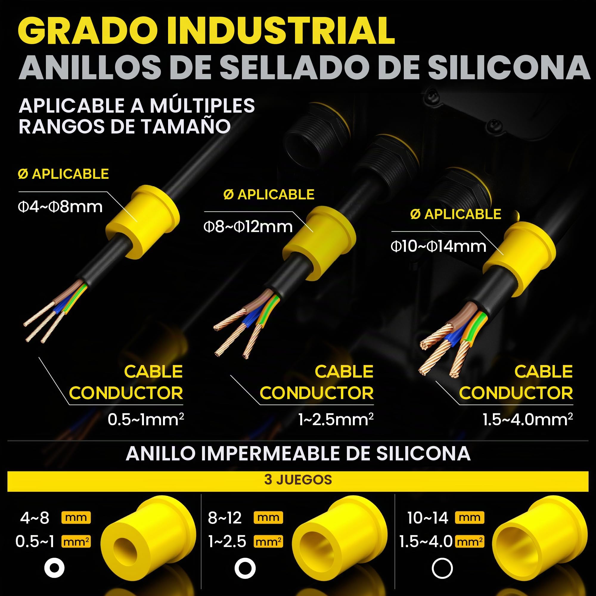 PEBA® Cajas de Conexiones Impermeables IP68, Conector de cable estanco,Caja de conexiones de conector de cable Exterior Extragrande de 8 vías, Apto para cables Ø4-14 mm Caja Conexiones Negro