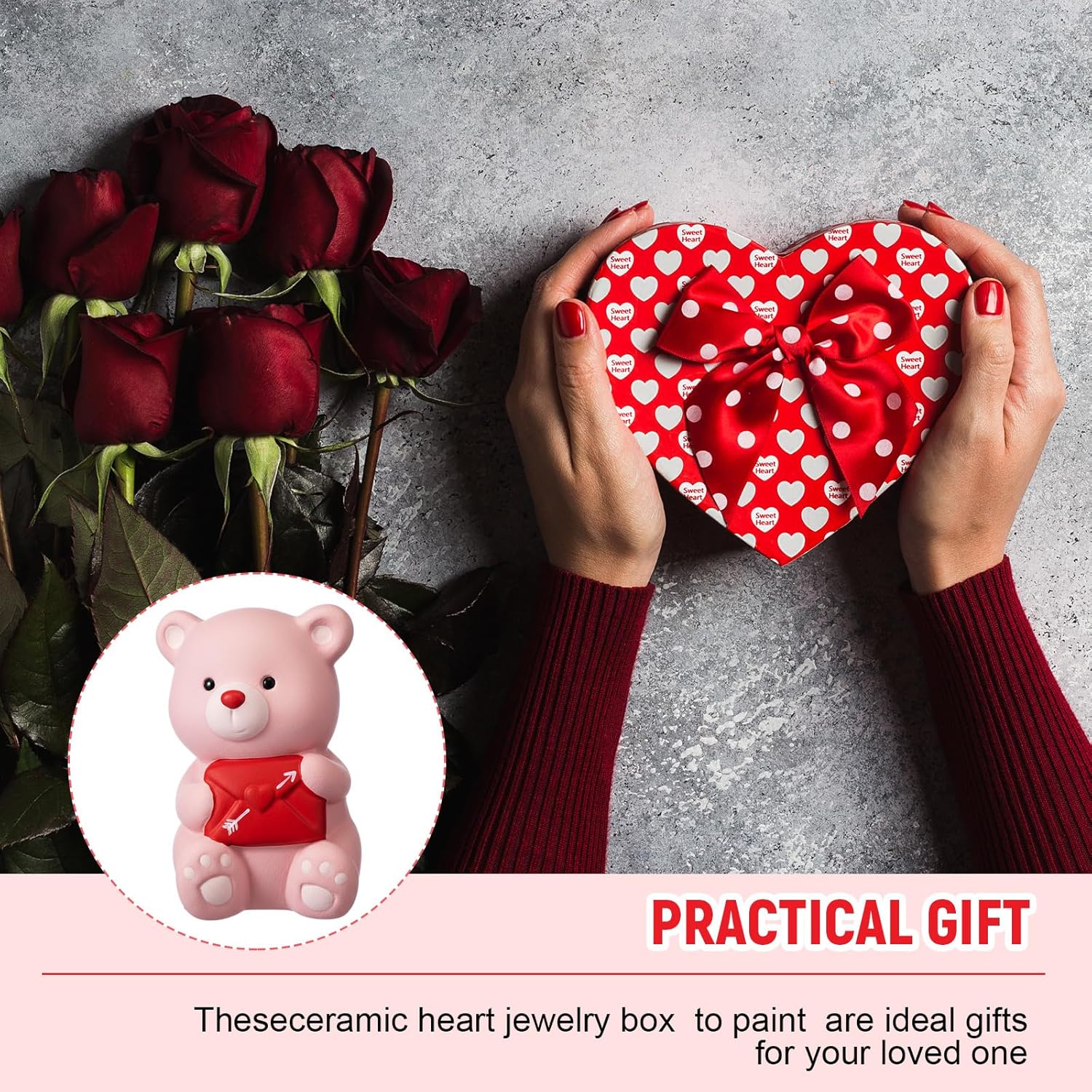 Jenaai 12 Pcs Paint Your Own Ceramic Bear Paint Craft Set Unpainted Ceramic Bears, Birthday Valentines Gifts,4 Styles