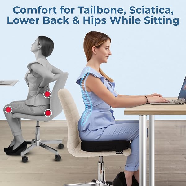 5 STARS UNITED Seat Cushion - Memory Foam Chair Cushion for Tailbone Pain Relief - Ergonomic Support for Coccyx, Sciatica & Butt - Office, Desk & Gaming Chair, Car Seat, Wheelchair, Airplane, Black - 3