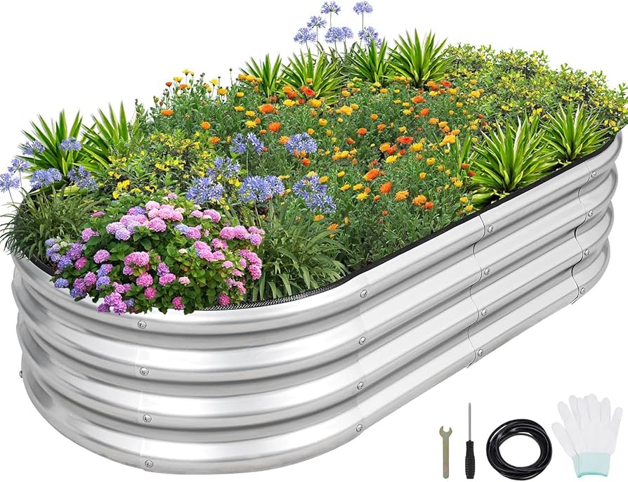 Amazon.com: 1MORE Galvanized Raised Garden Bed- Planter Garden Boxes Outdoor, Raised Beds for Gardening, 4x2x1ft Metal Garden Bed Kit for Vegetables Flower, Planter Raised Bed with Protective Tape & Tools.Silver : Patio, Lawn & Garden