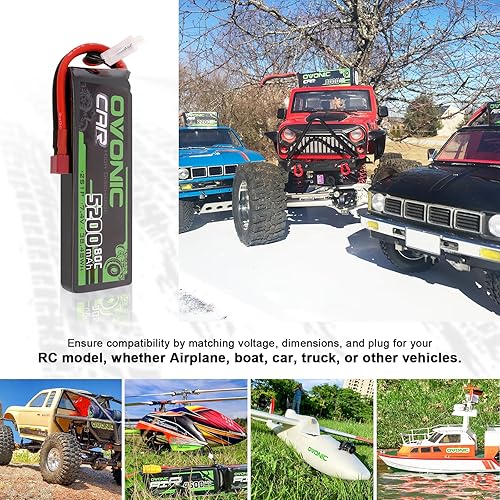 Miniatura 5 de OVONIC Batería Lipo de 7.4V 2S 5200mAh 80C Soft Case Battery Dean-Style T Plug con carcasa para vehículos RC 18 110 RC Slash RC Buggy Truggy RC