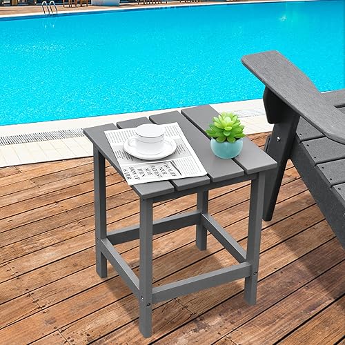 Miniatura 5 de Giantex Mesa auxiliar para exteriores, mesa auxiliar cuadrada de madera de 15 pulgadas con diseño de rejillas, construcción resistente, fácil