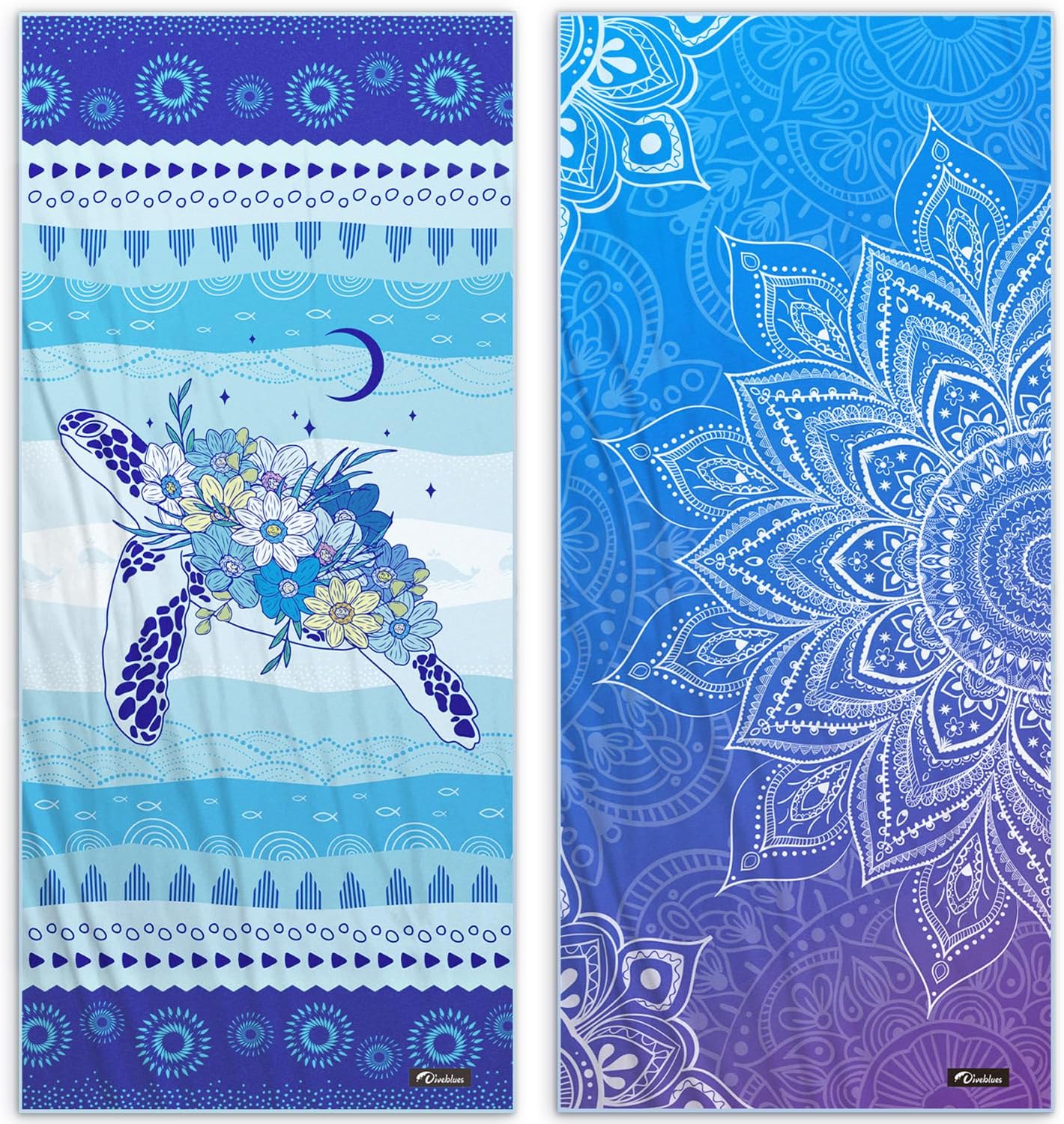 Diveblues 2Packs Microfiber Beach Towel, Sand Free Travel Towels, Oversize Large 71" x 32" Lightweight Towel, Quick Dry, SuperAbsorbent, for Camping, Pool, Gym, Yoga, Women Men Kids Beach Essentials