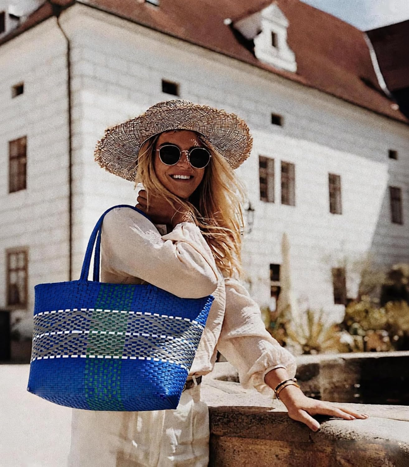 Handwoven Super Tote Bag for Women Recycled Plastic Shoulder Purse Summer Beach Bag, Pool Swimming Bag - Image 6