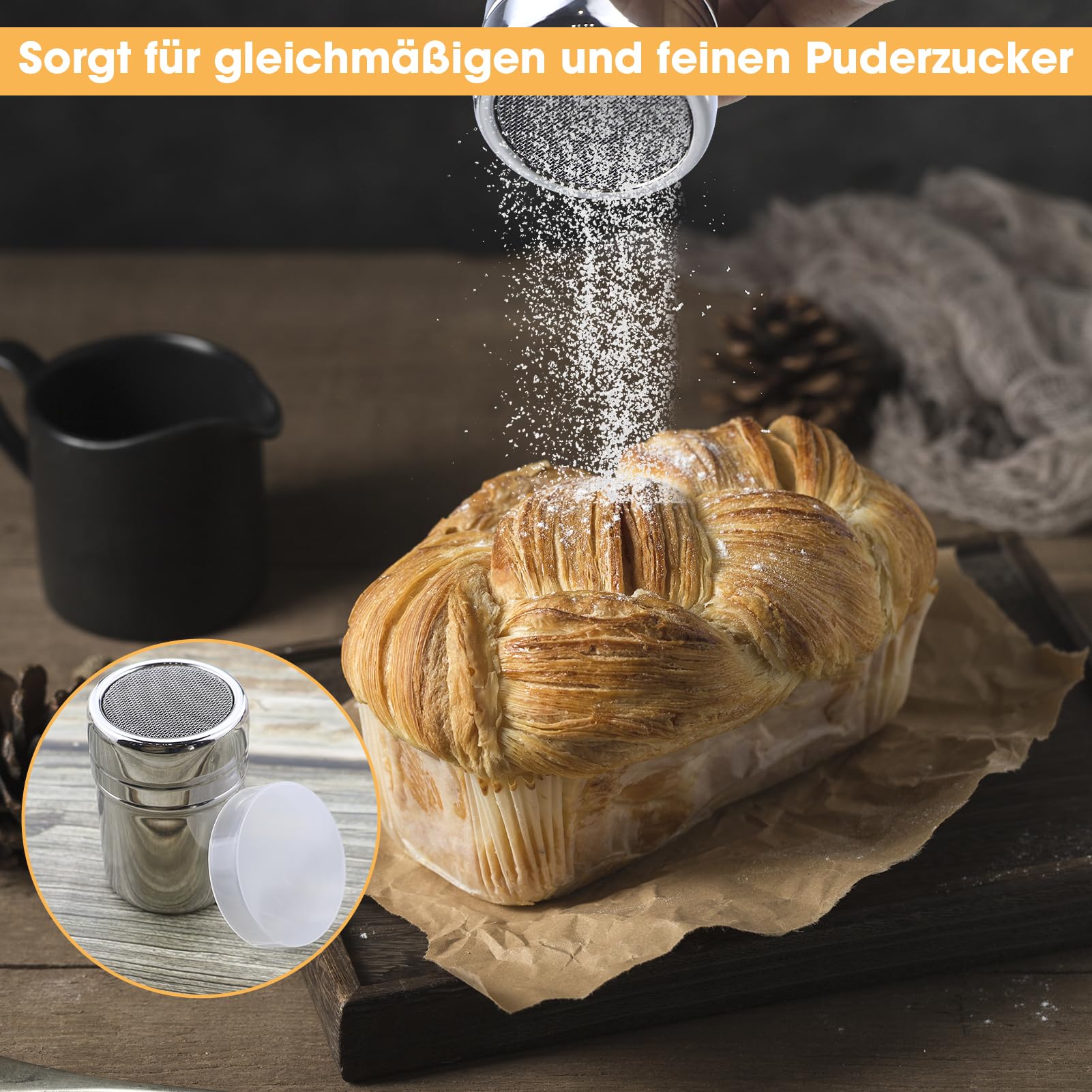 2x Edelstahl Puderzuckerstreuer Mit Sieb – Silber, Für Puderzucker, Kakao, Mehl, Küchenzubehör 6x8cm