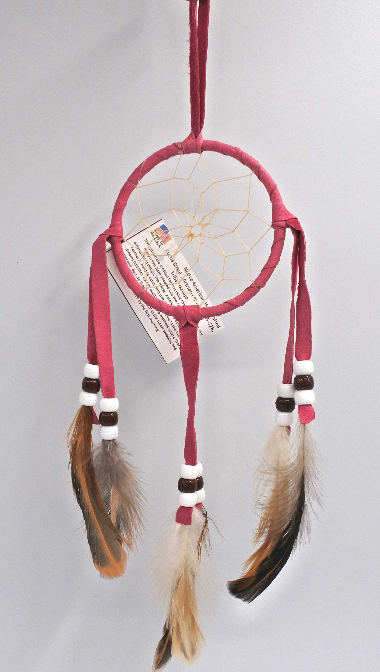 All Tribe Silver Dream Catcher Native American Authentic Navajo Handmade 12" L x 3" D Pink Made in USA