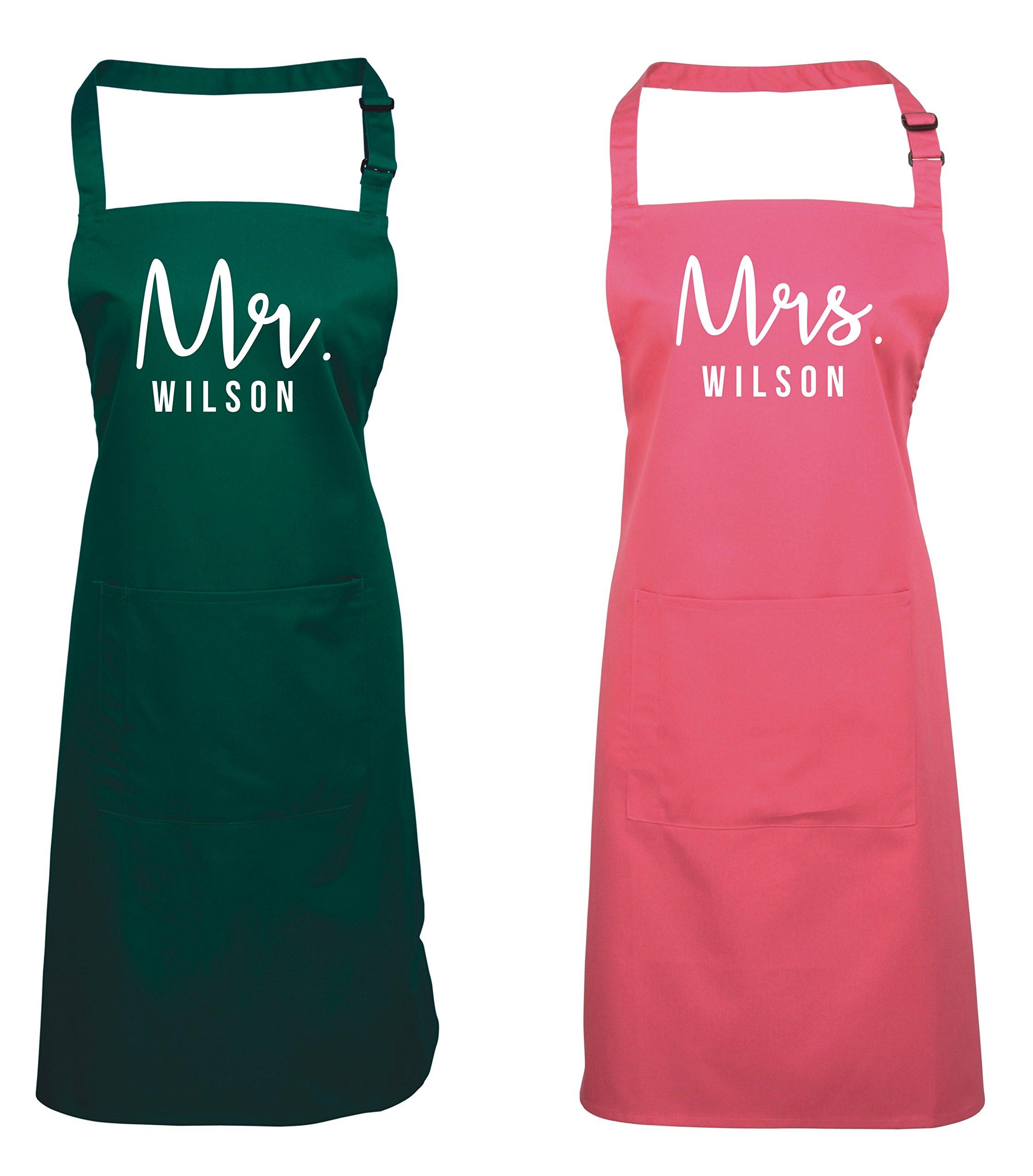 Edward Sinclair Juego de delantal personalizado Mr. & Mrs. Regalo de San Valentín, delantal de cocina, delantal de cocina, Botella/Rosa, Taille unique