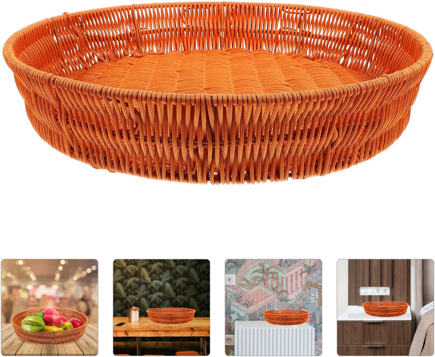 SECFOU Woven Bread and Fruit Basket 40x8cm Imitation Rattan Kitchen Draining Tray Multipurpose Serving Basket for Home and Dining