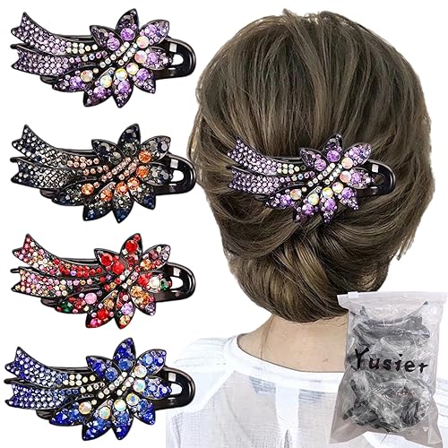 Miniatura 7 de Yusier 4 pinzas decorativas con diamantes de imitación brillantes para cabello fino, pasadores de graduación, pinzas de diamante con accesorio para