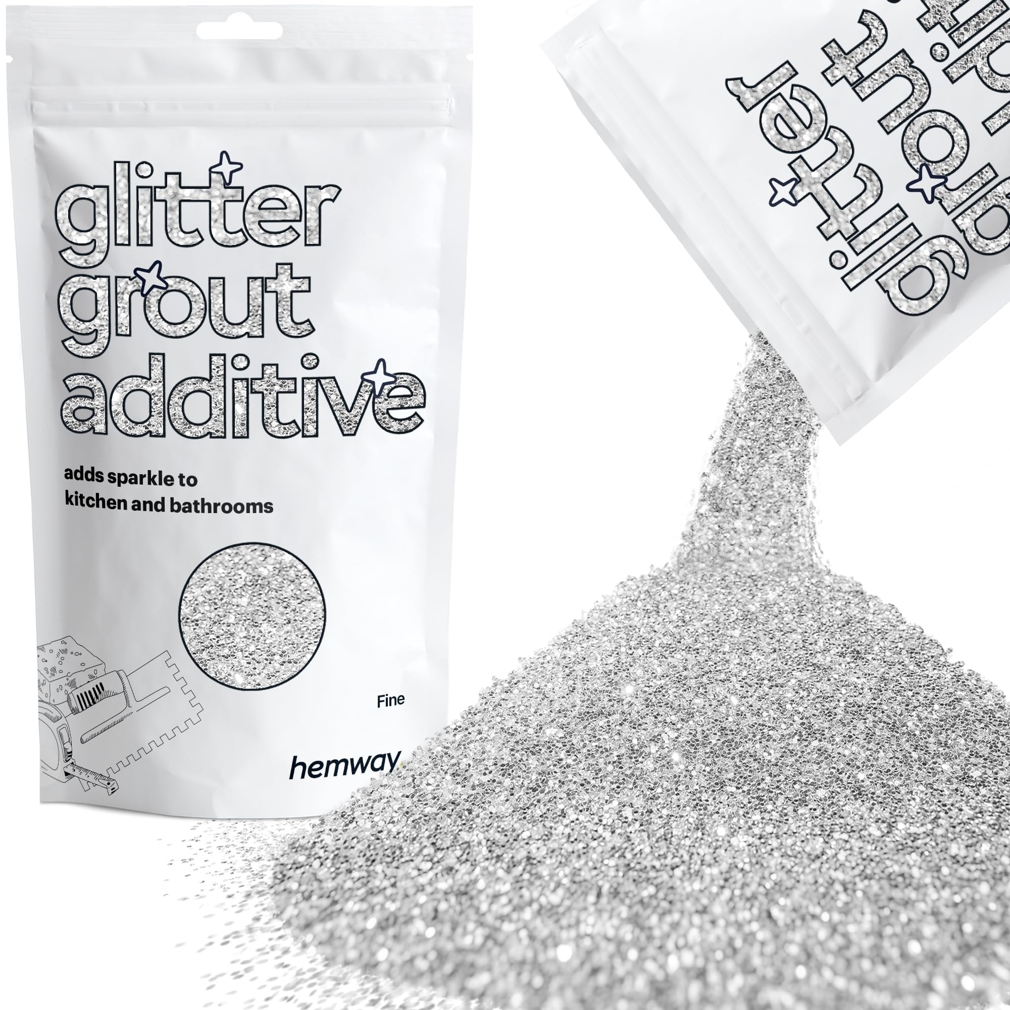 Hemway Silver Glitter Grout Additive 100g Metallic Flakes for Adding Sparkle to Kitchen & Bathroom Tiles | Enhance Your Indoor Grouting Projects with a Durable Sparkly Effect