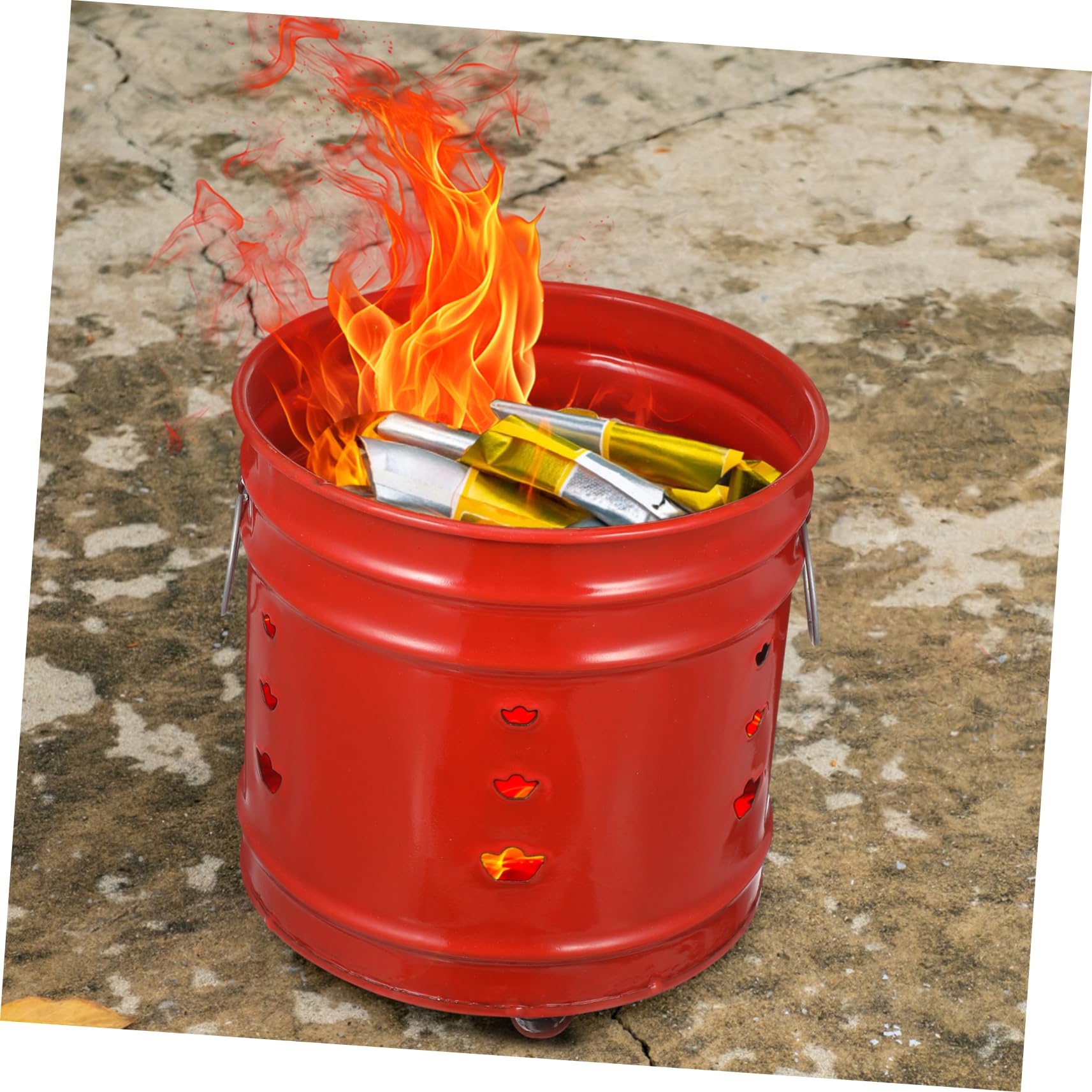 Secchio Rosso in Smalto per Bruciare Carta Design Robusto e Creativo, per Cerimonie di Culto e Bruciare Offerte in Giardino, Stili multipli