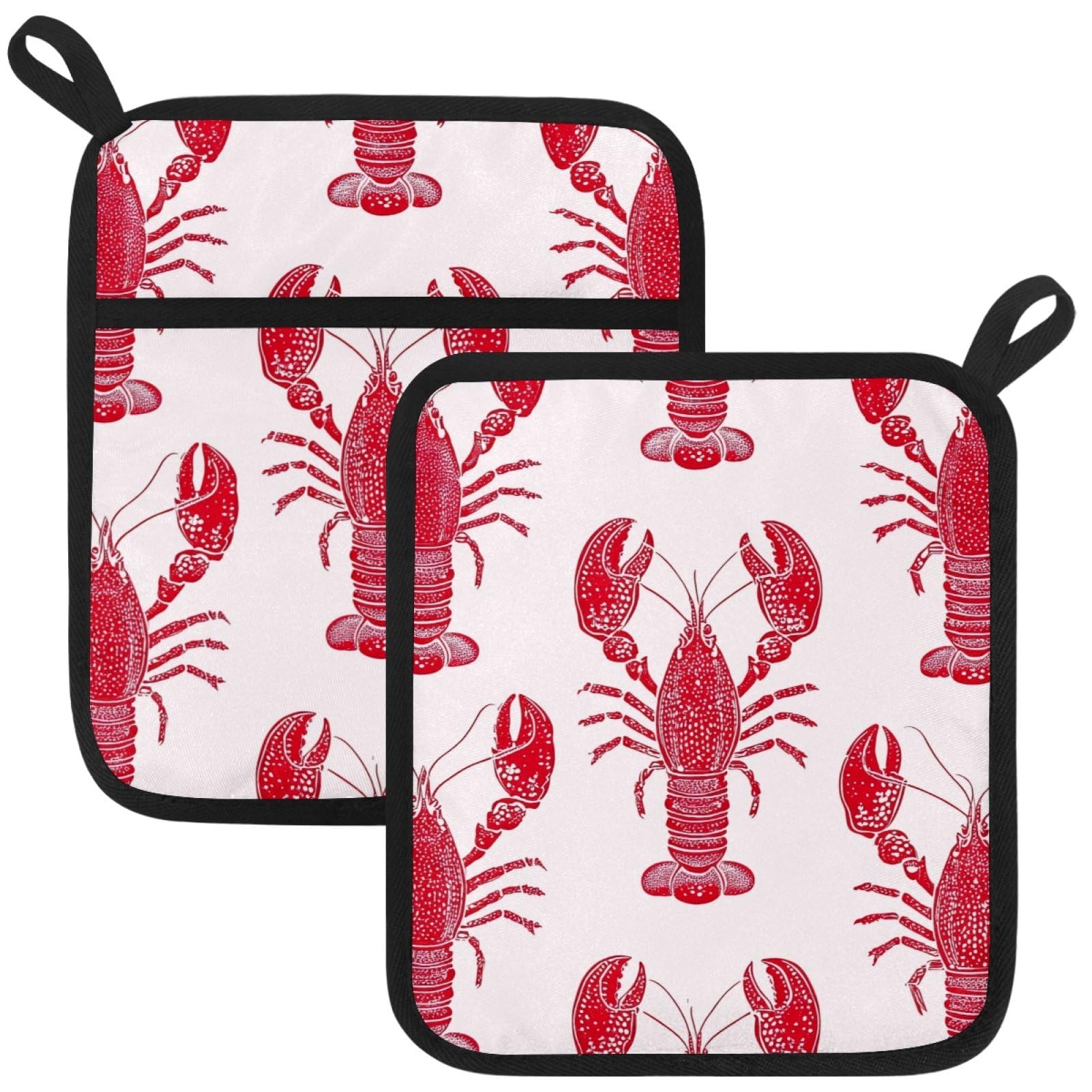 VAPOKF Crayfish Pot Holders with Pocket for Kitchen Heat Resistant Potholders Large Polyester-Cotton Square Oven Mitts Set