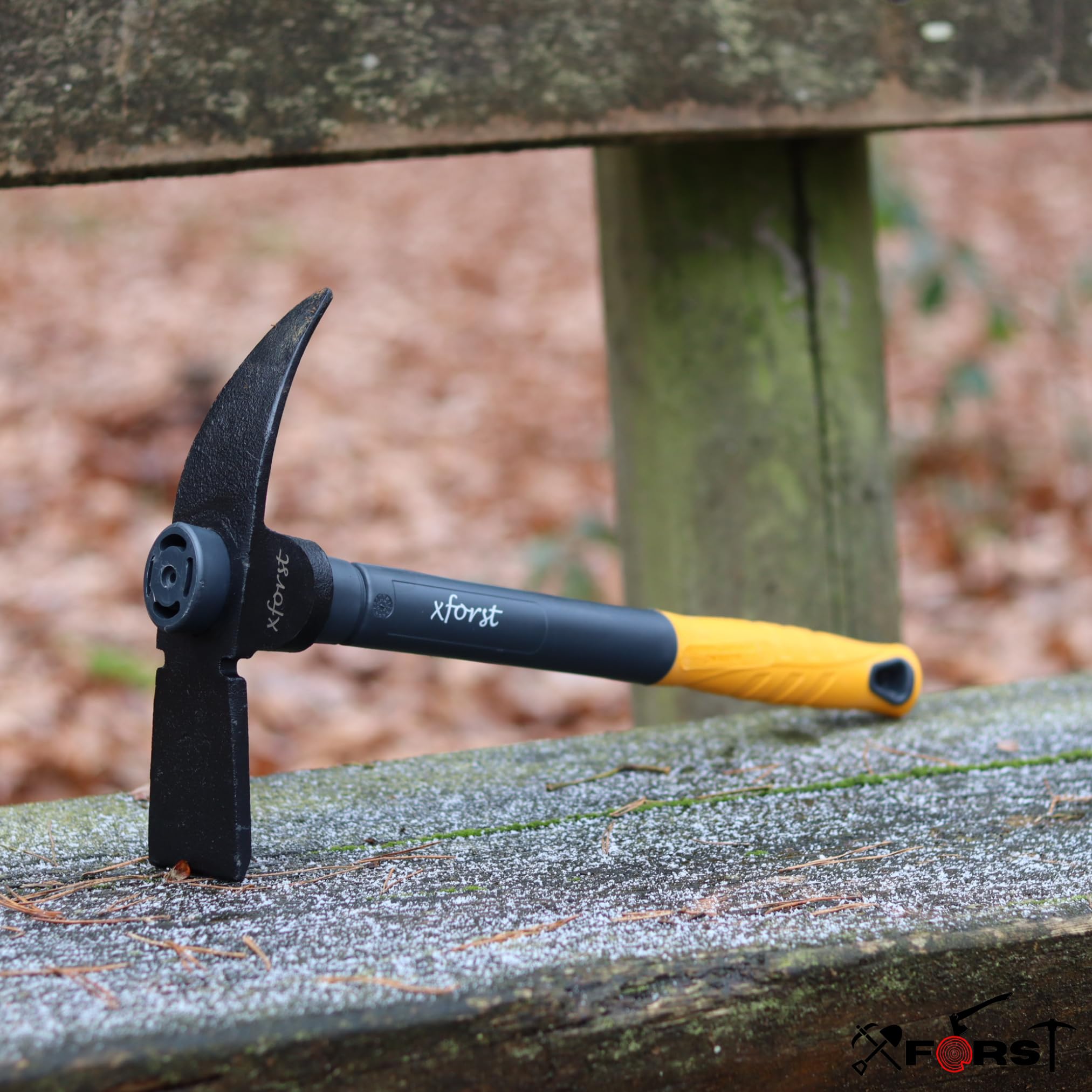 Xforst Piccone da Giardino 2 in 1 – Mini Piccone e Zappa 40 cm, Manico in Fibra di Vetro e Testa in Acciaio Trattato Termicamente – per Giardinaggio, Campeggio e Metal Detector – X-PF6