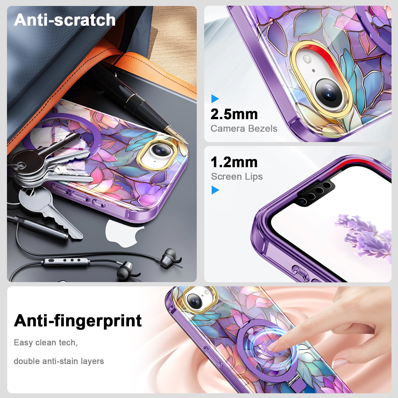 Custodia per iPhone 17e/16e con pellicola proteggi schermo-Lotus | Graziosa custodia con supporto magnetico invisibile [compatibile con MagSafe] Custodia militare integrale antiurto per donne