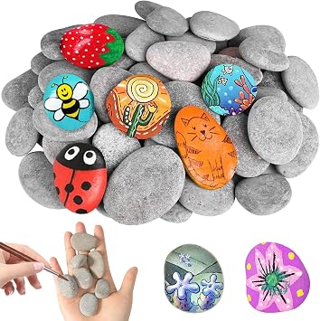 NCOALE 40 pcs Pebbles for Painting, 3-5 cm Flat Rocks for Painting Smooth Natural Rocks Decorative Stones for Garden DIY Craft School