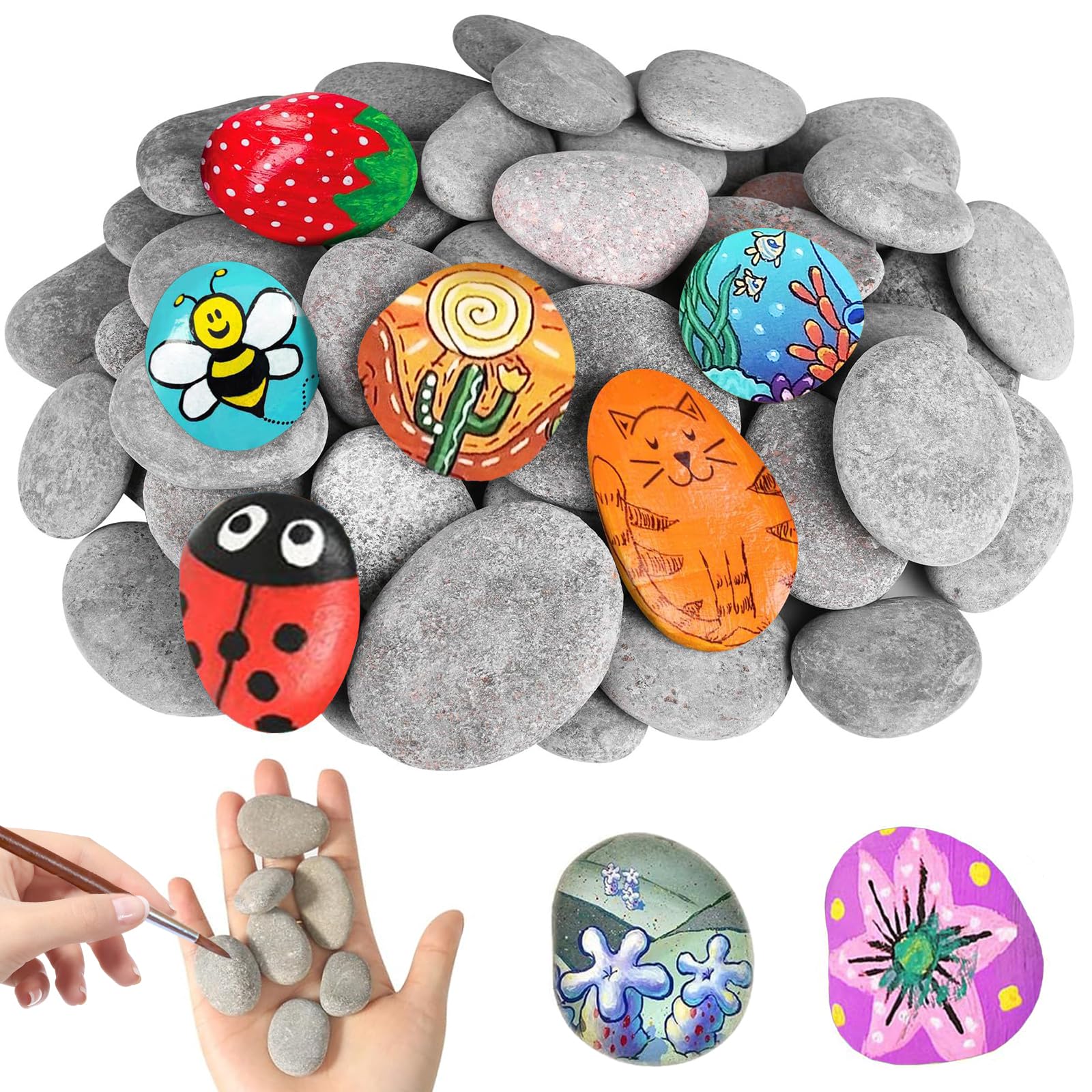 NCOALE 40 pcs Pebbles for Painting 3-5 cm Flat Rocks for Painting Smooth Natural Rocks Decorative Stones for Garden DIY Craft School