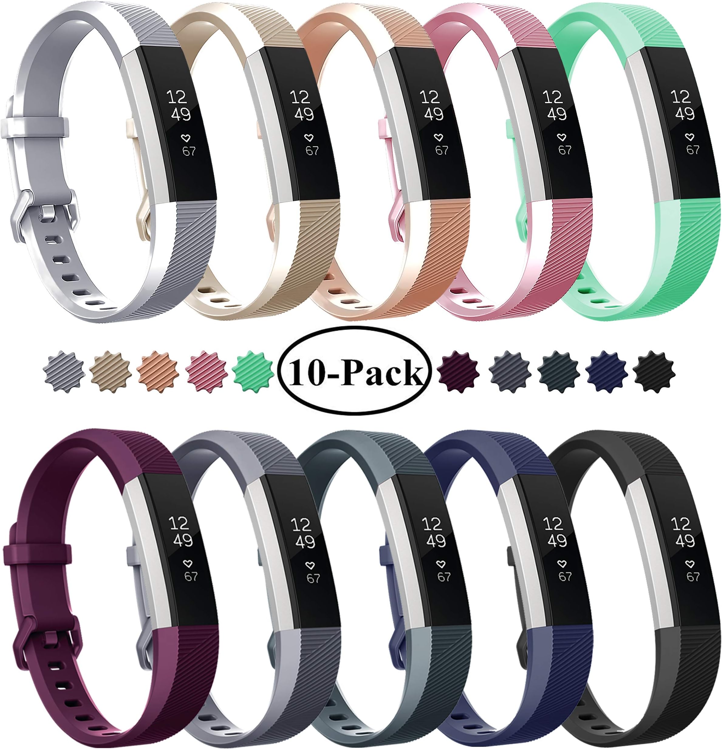 Fundro Replacement Bands Compatible with Alta and Alta HR, Newest Sport Strap Wristband with Secure Buckle๏ผ10 Pack๏ผ