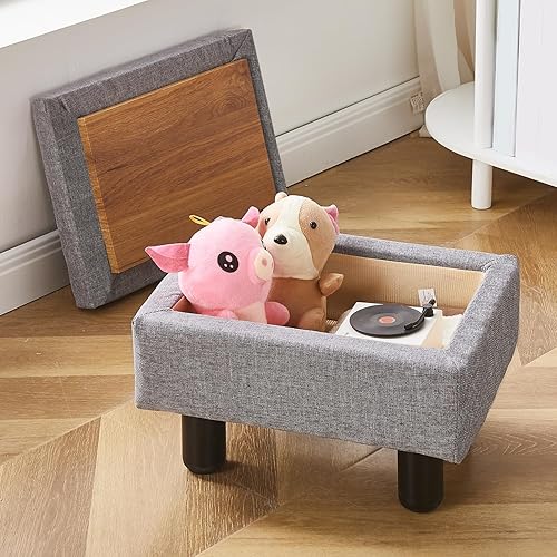 Miniatura 7 de Cpintltr Taburete otomano para pies, reposapiés de lino, asiento otomano con patas de madera maciza, taburetes decorativos modernos para sofá, sala