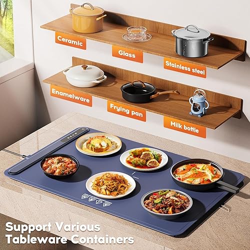 Miniatura 2 de voriah - Tapete de calentamiento eléctrico para alimentos, bandeja de calentamiento eléctrica con 3 ajustes de temperatura y apagado automático,