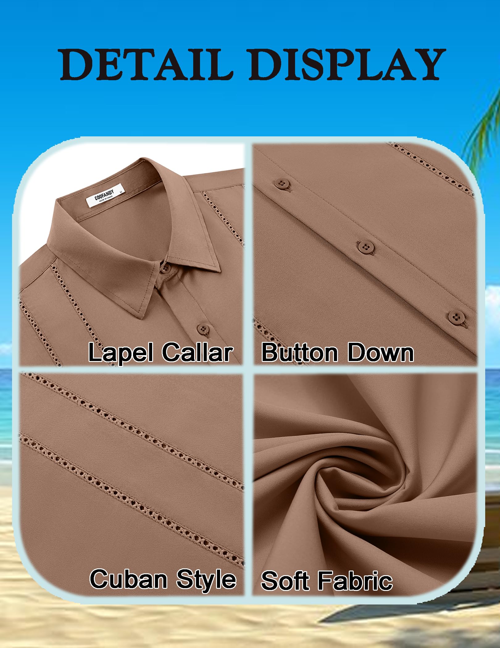 COOFANDY Camicia da uomo cubana Guayabera, a maniche corte, con bottoni, estiva, per spiaggia, vacanze