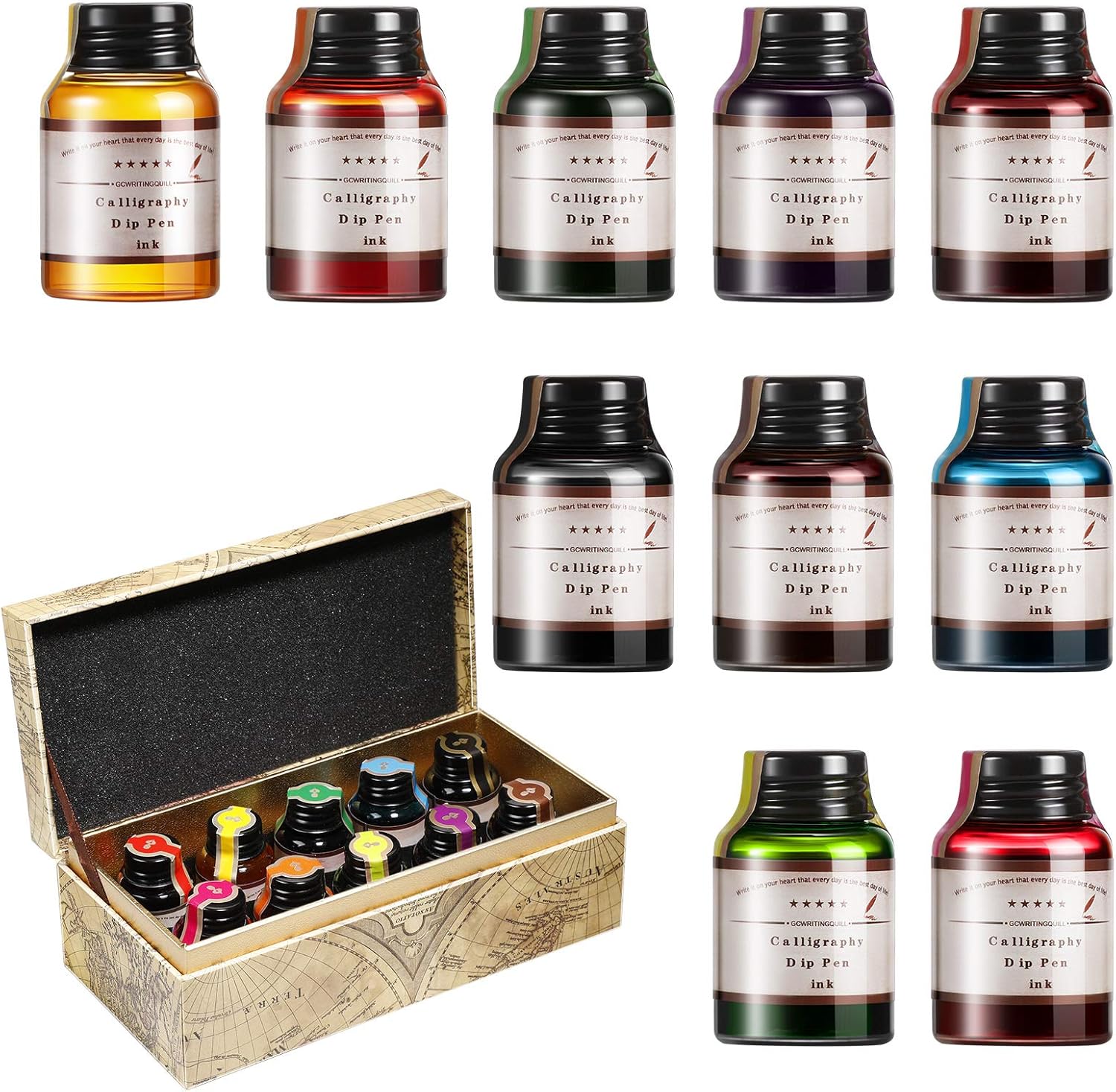 GC Quill Dip Pen MM20 Lot de 10 flacons d'encre de couleur Pour