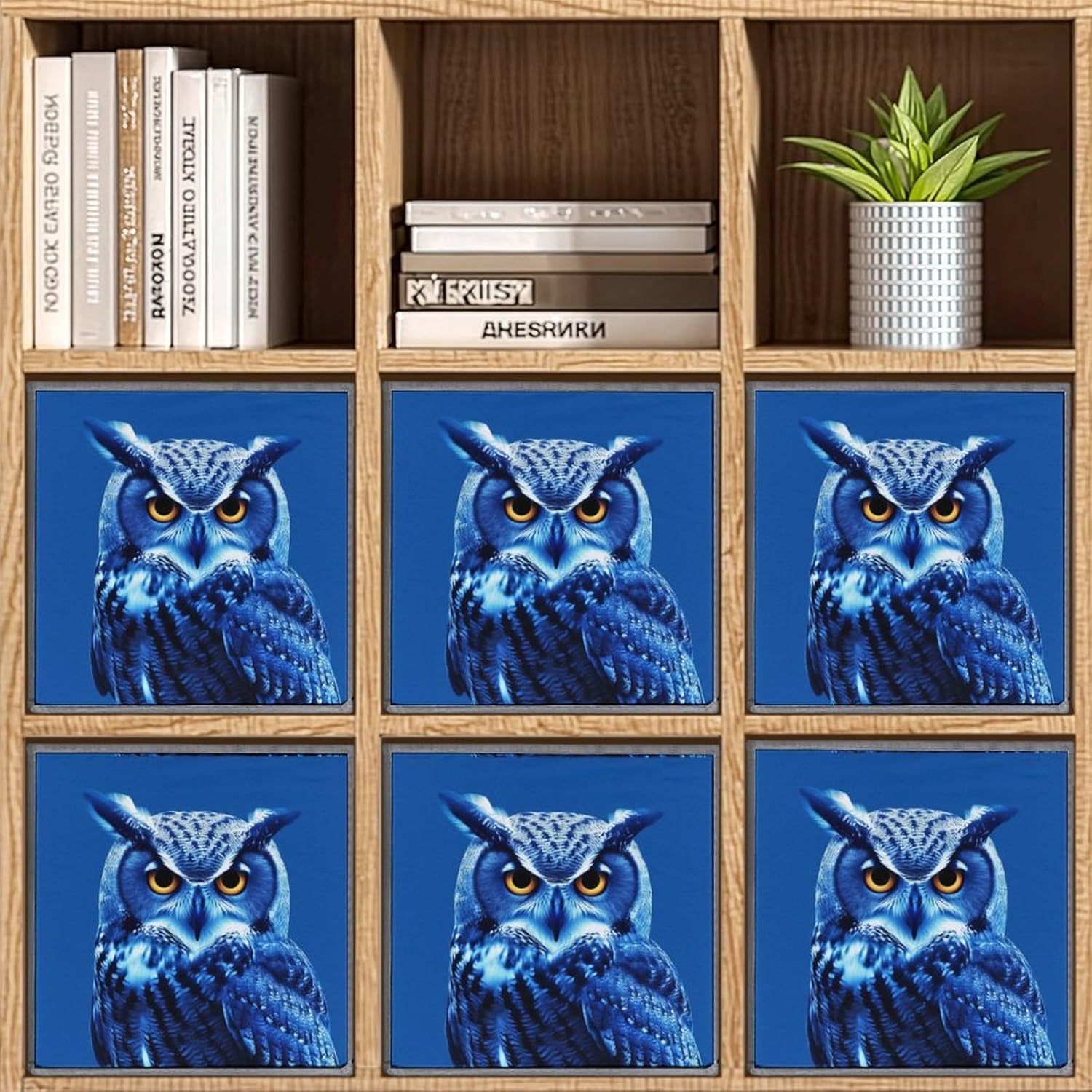 Multi Use Organizer Bins, Blue Owl Printed Storage Bins, Foldable Storage Baskets Are Suitable For Bedrooms, Offices, And Cars