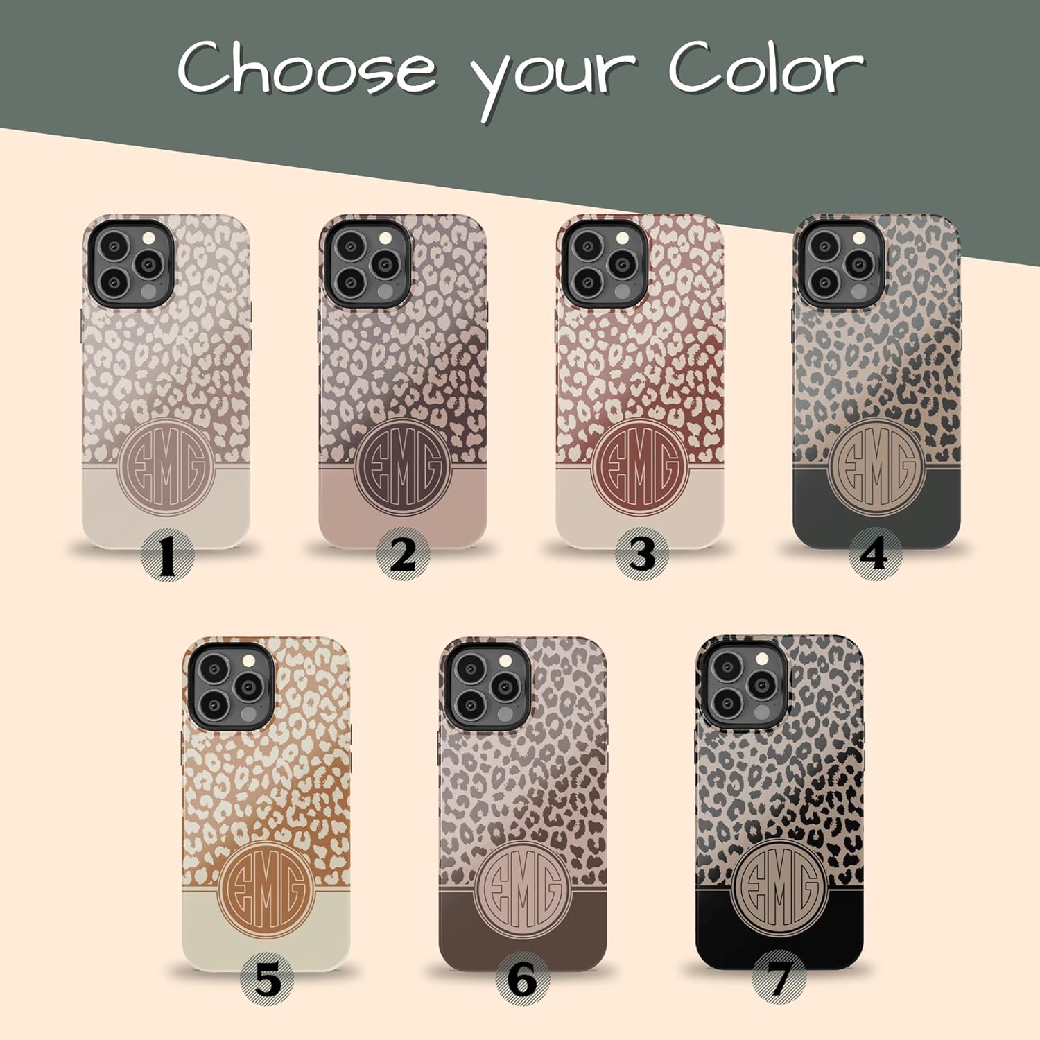 Custom Initials Monogram Boho Leopard Cheetah Personalized Name Case, Compatible with iPhone 17 Air, 16 Pro Max, 15 Plus, 14, 13 Mini, 12, 11, X/XS Max, XR, 7/8