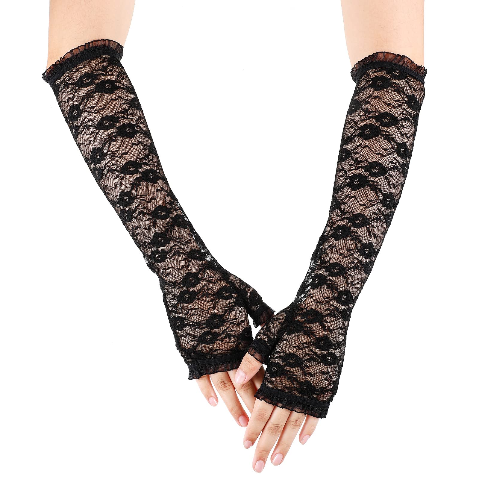 3 Paires Gants Dentelle Avec Nœud Geyoga - Soie/Tulle Pour Mariage, Halloween