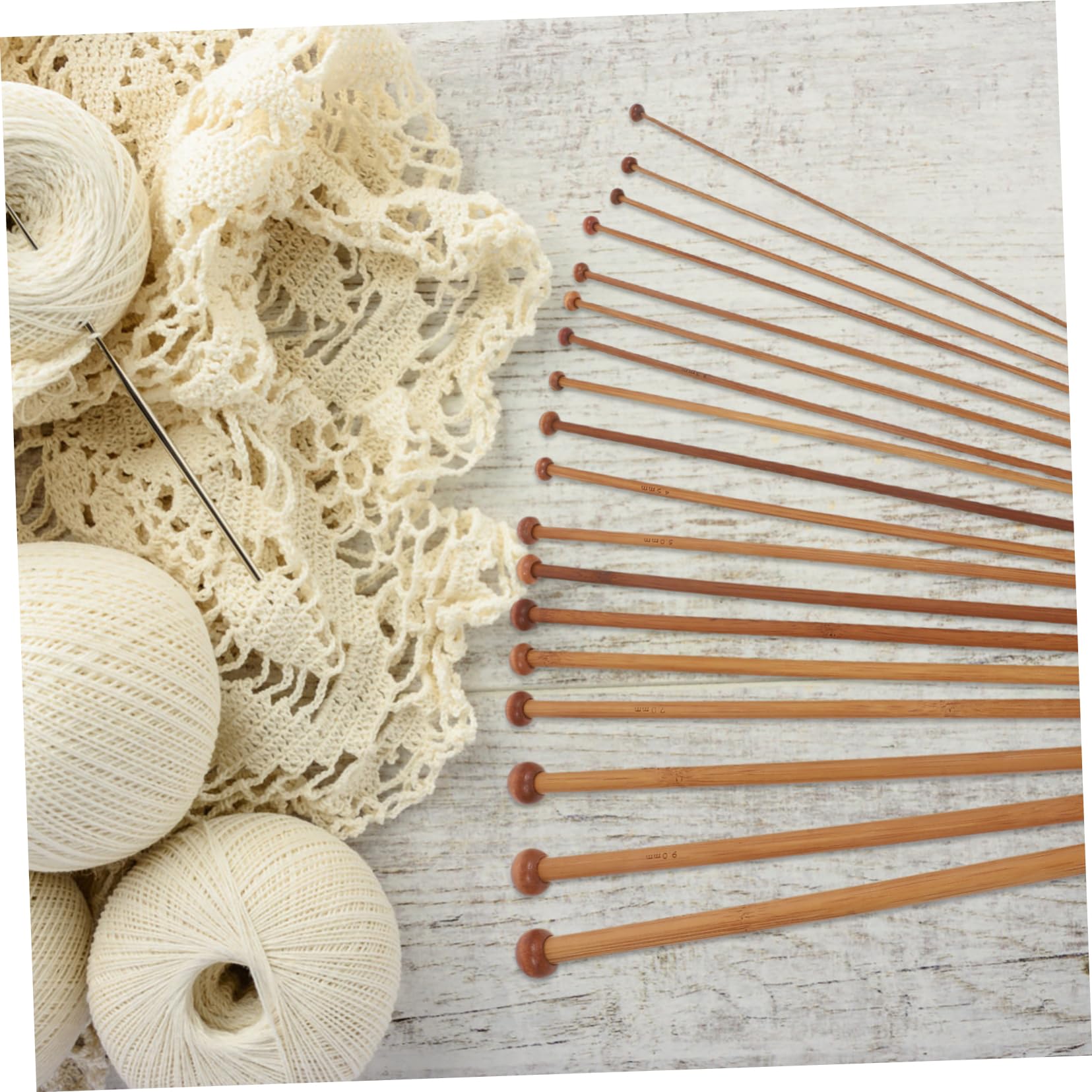 DIYEAH Agujas de Tejer de Bambú de Agujas Rectas Sola Punta con Punta de Perla para Hacer Suéteres y Proyectos de Crochet Accesorios de Tejer
