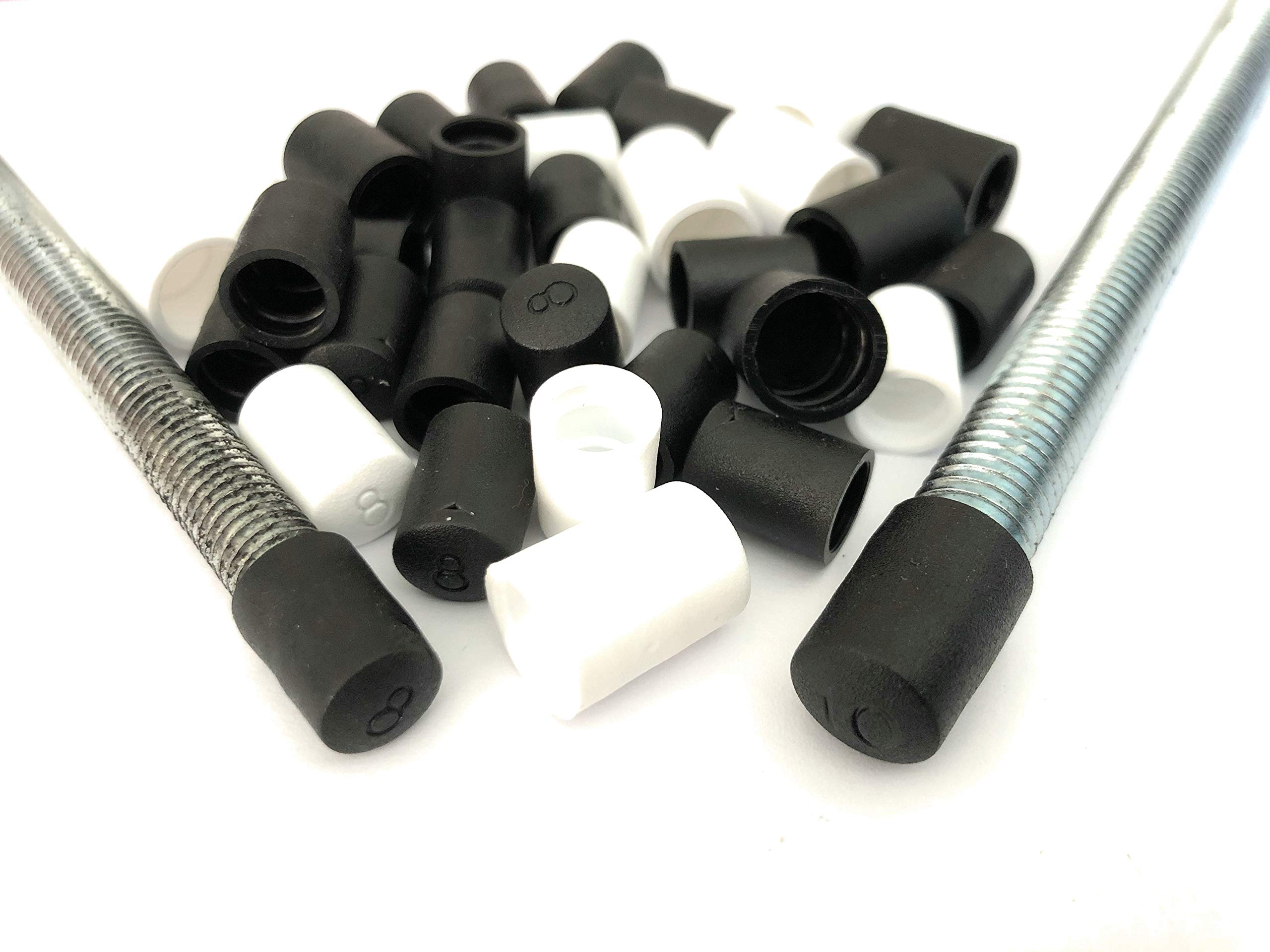 Plastic Stud Threaded Bar Protection Cap Covers, Black and White, Sizes M8 and M10 Available (M10 250 Pack, White)