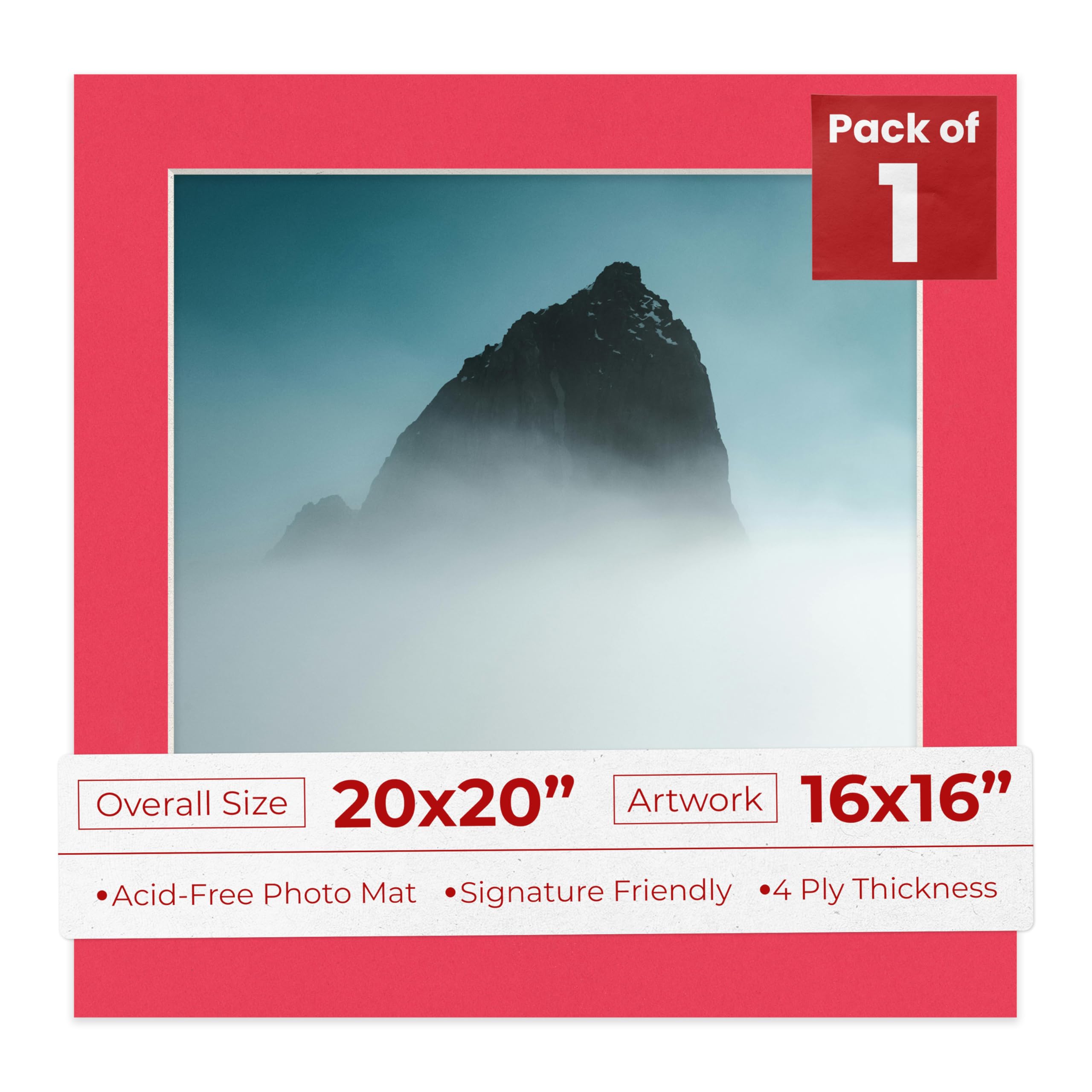 20x20 Mat Bevel Cut for 16x16 Photos - Precut Cardinal Red Square Shaped Photo Mat Board Opening - Acid Free Matte to Protect Your Pictures - Bevel Cut for Family Photos, Pack of 1 Matboard Show Kit-image-33