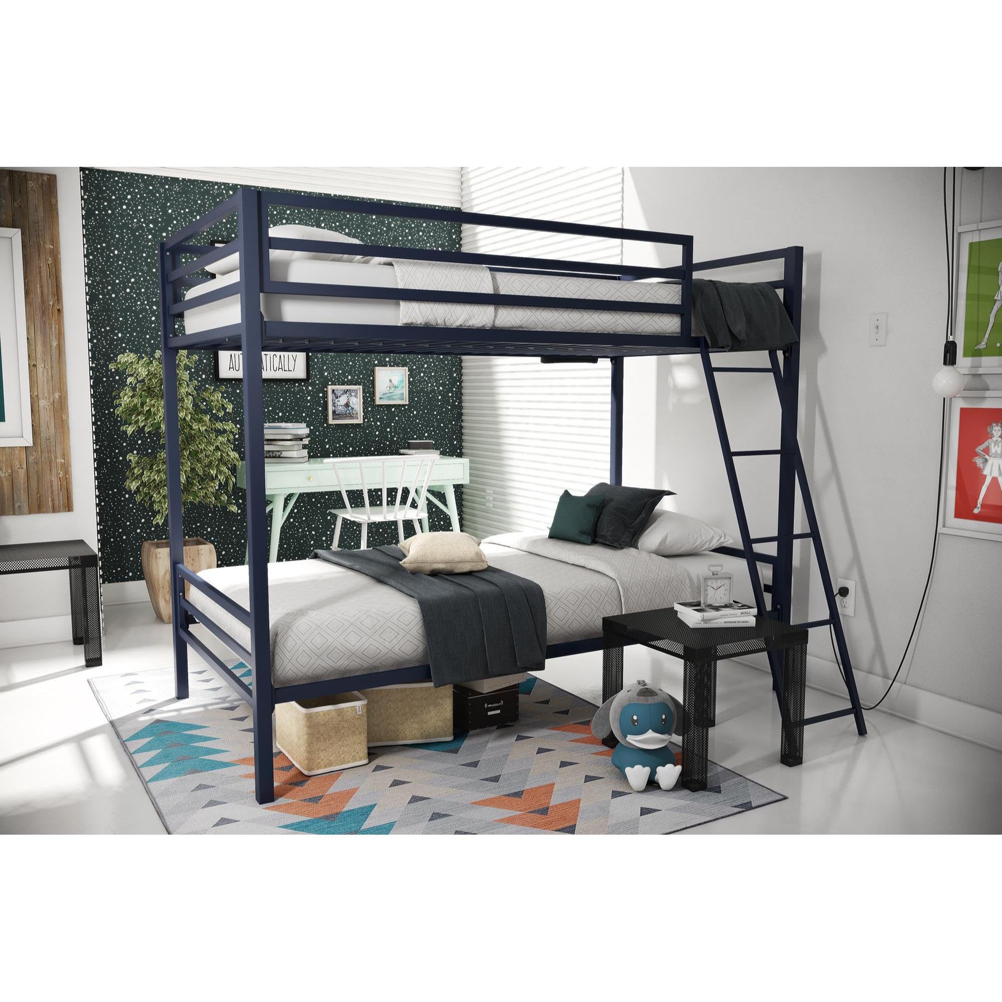Novogratz Maxwell Twin-Over-Twin Metal Bunk Bed with Ladder and Guardrails, Navy Blue (B076ZZ2289) Amazon Price History, Amazon Price Tracker