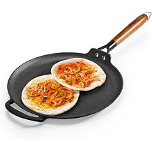 Wonderchef Ferro Light-Weight Cast-Iron Dosa Tawa | 30cm | Pre-Seasoned with 100% Vegetable Oil | 40% Lighter Than Regular Cast-Iron Cookware | Cool-Touch Real Acacia Wood Handles |