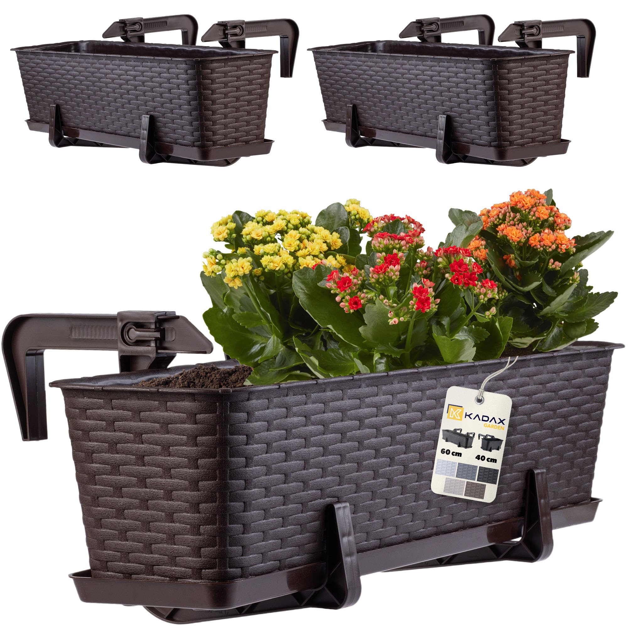KADAX Blumenkasten Set, Balkonkasten – Kunststoff Pflanzkasten für Balkon & Garten, Wetterfest & Stabil, Ideal für Blumen & Kräuter