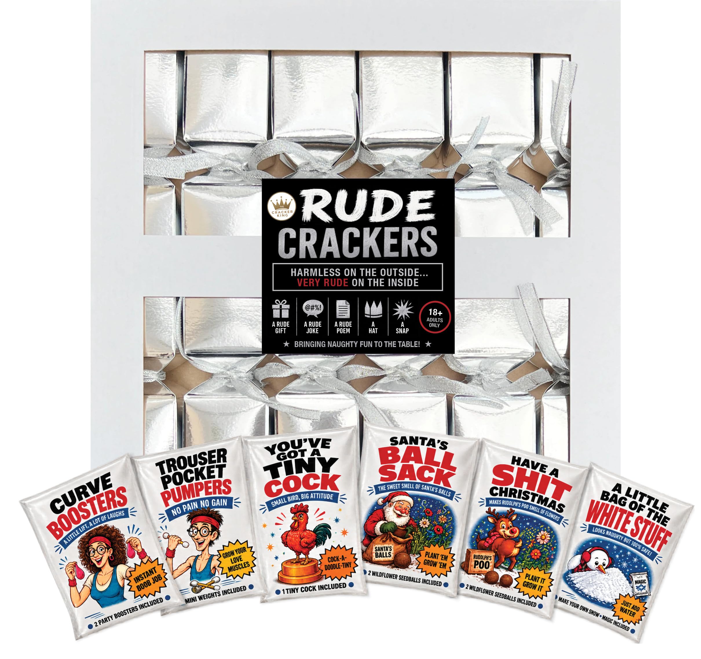 Rude Christmas Crackers for Adults 18+ | Rude Gift, Rude Joke, Party Hat & Snap | Naughty Adult Christmas Crackers | Made in the UK by The Cracker King | Secret Santa