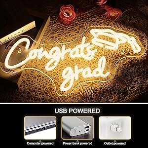 NOSUN Congrats Grad Neon Sign Grad Neon Signs for Wall Decor Warm White LED Signs for Classmates friends family USB Neon Word Sign for Party Club Light Up Sign Best Gift for Graduating Friend