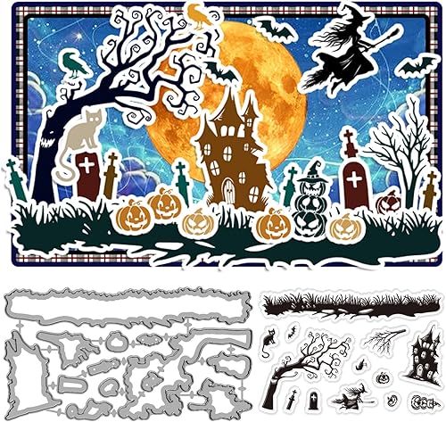 Miniatura 9 de ORIGACH Autumn Harvest - Juego de sellos y troqueles transparentes, espantapájaros de calabaza otoñal, sellos de silicona y troquelado de metal