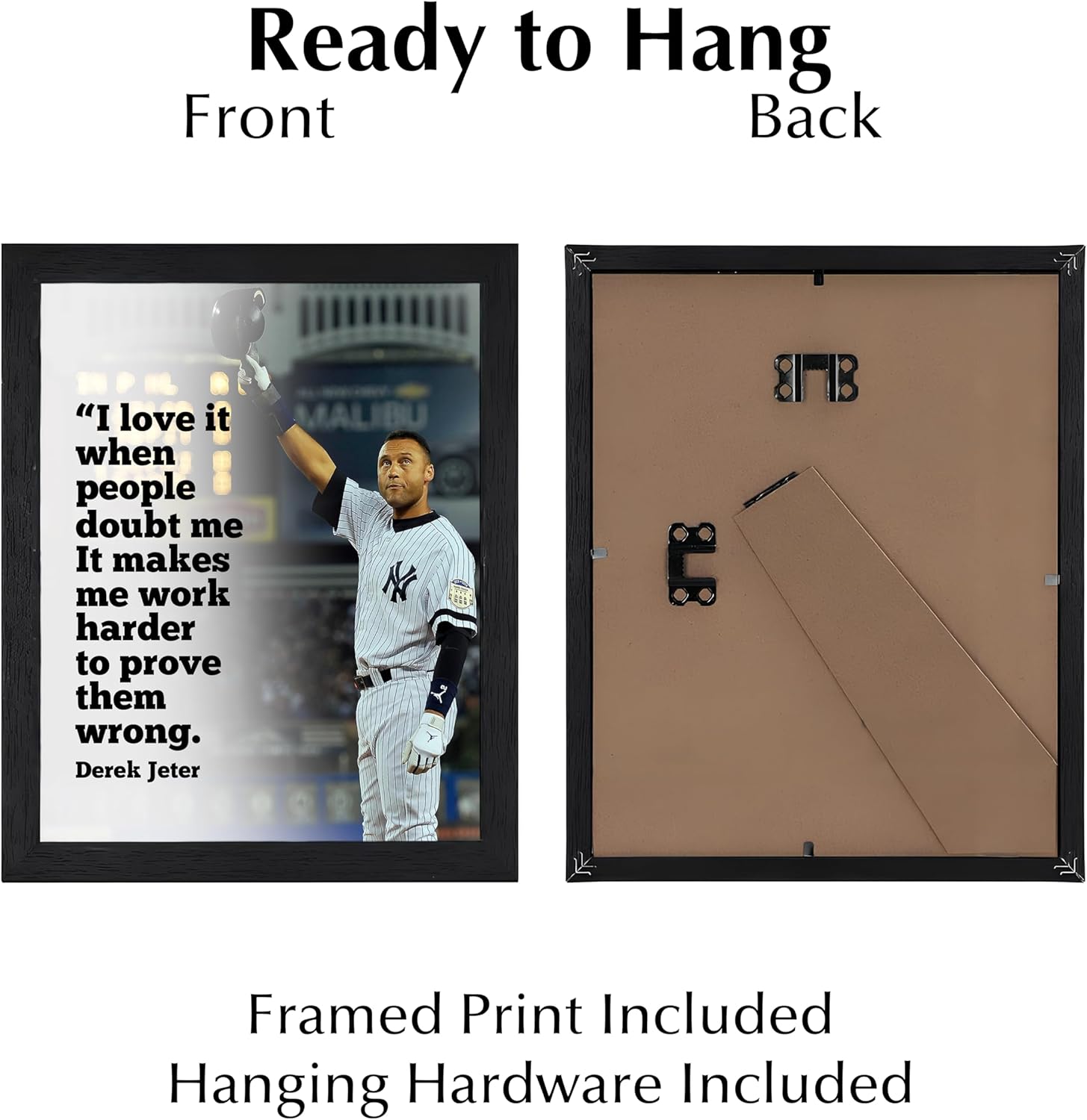 Derek Jeter Inspirational Quotes Wall Art Print - I Love it When People Doubt Me Motivational Typographic Decor for Living Room, Office and Baseball Decor (Black Framed, 8 x 10 inches)