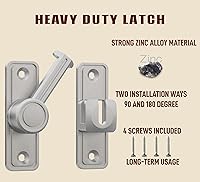 Vista 4 de Pestillo de Privacidad para Puerta de Granero, Cerradura Corredera de 90°/180°, Aleación de Zinc, Montaje con Adhesivo o Tornillos