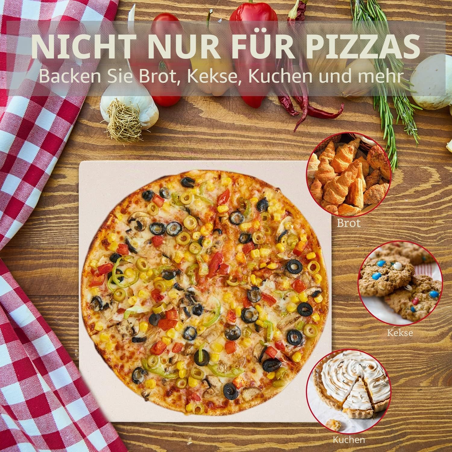 26,5 x 25,5 x 1,2 cm Pizzastein für Toaster, rechteckiger Cordierit-Grillstein, Brotbackstein für Grill, Ofen