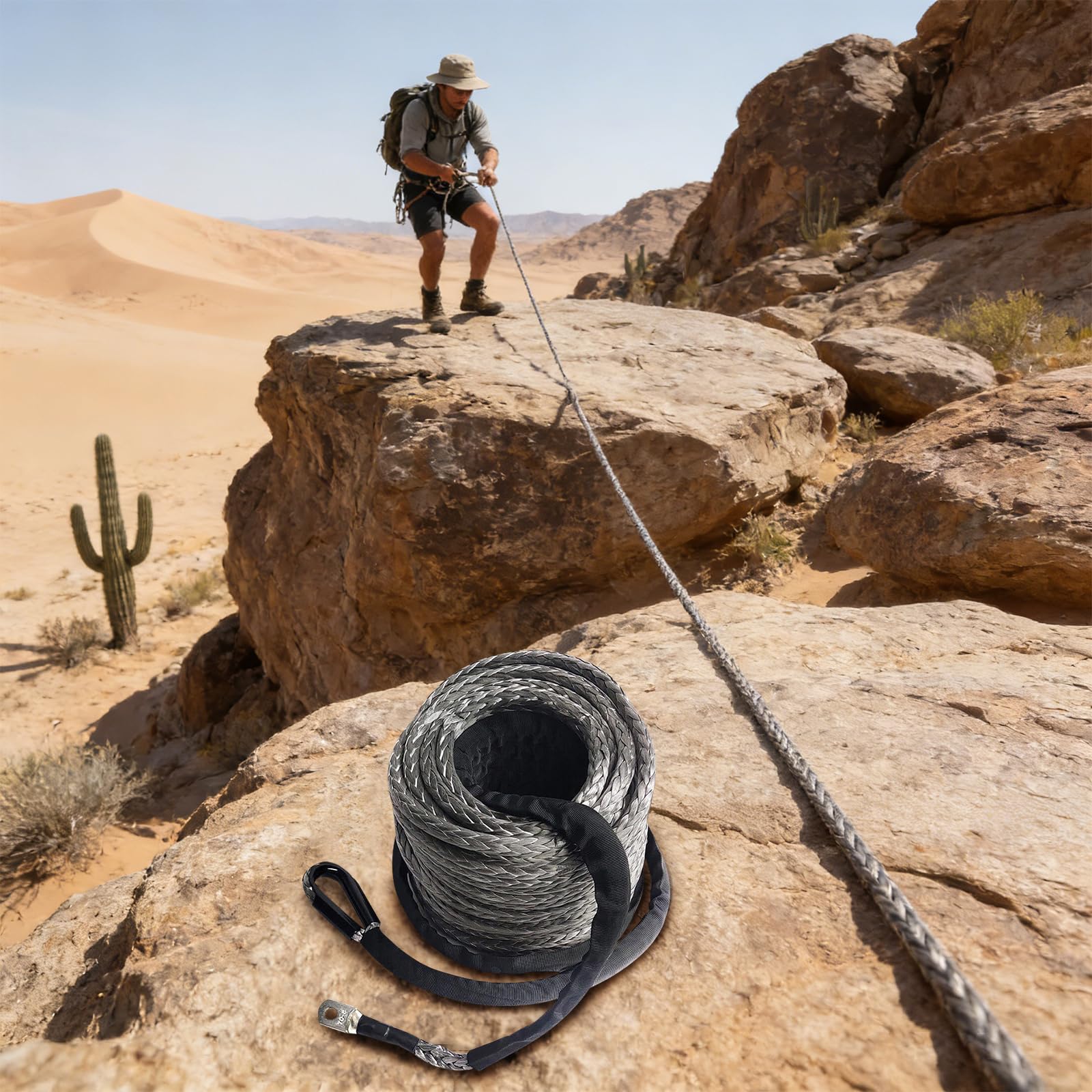 Câble de treuil synthétique 10 mm 30 m UHMW-PE 10,5T Gris clair